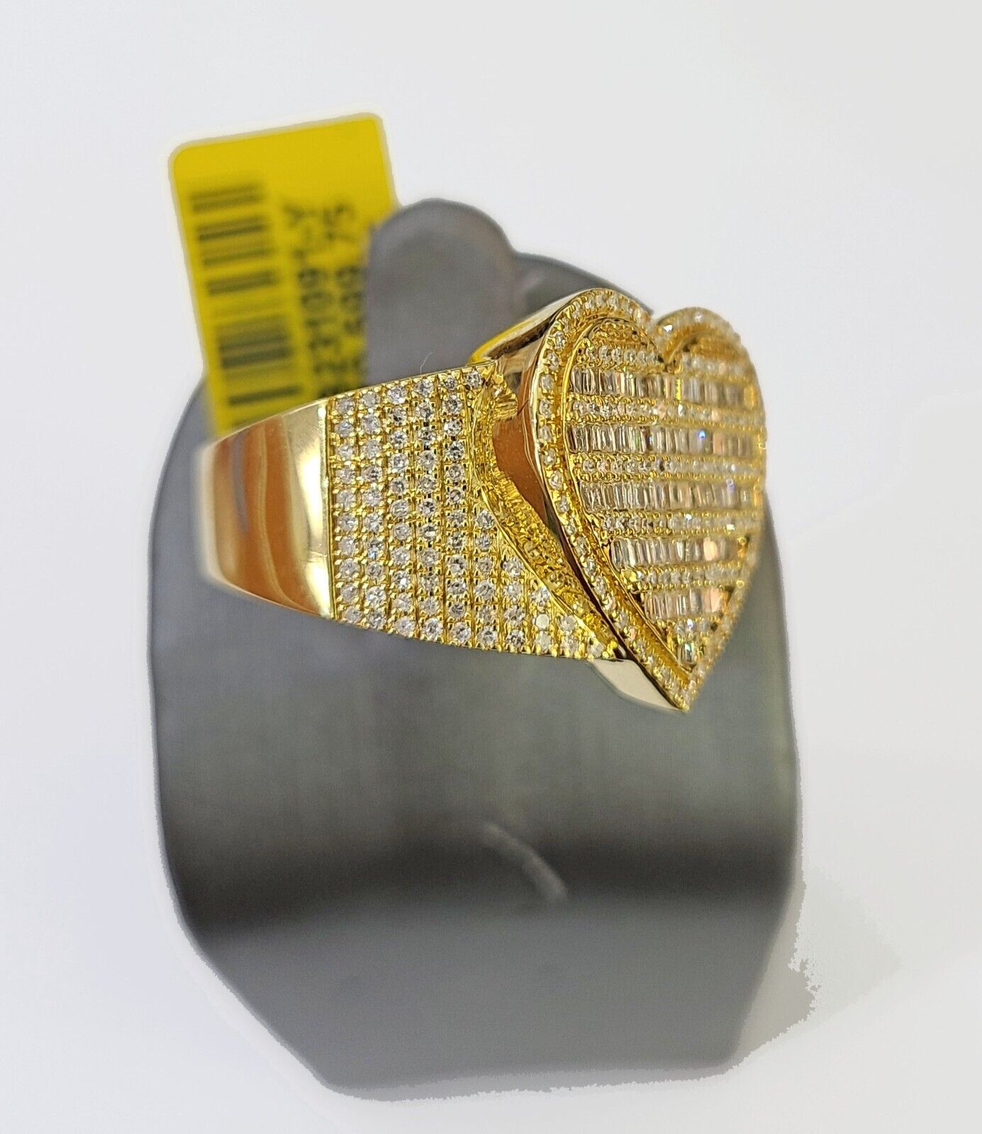Real 10k Yellow Gold Diamonds Mens Ring Natural Diamond Heart Shaped Size 10 - GoldenlinQ